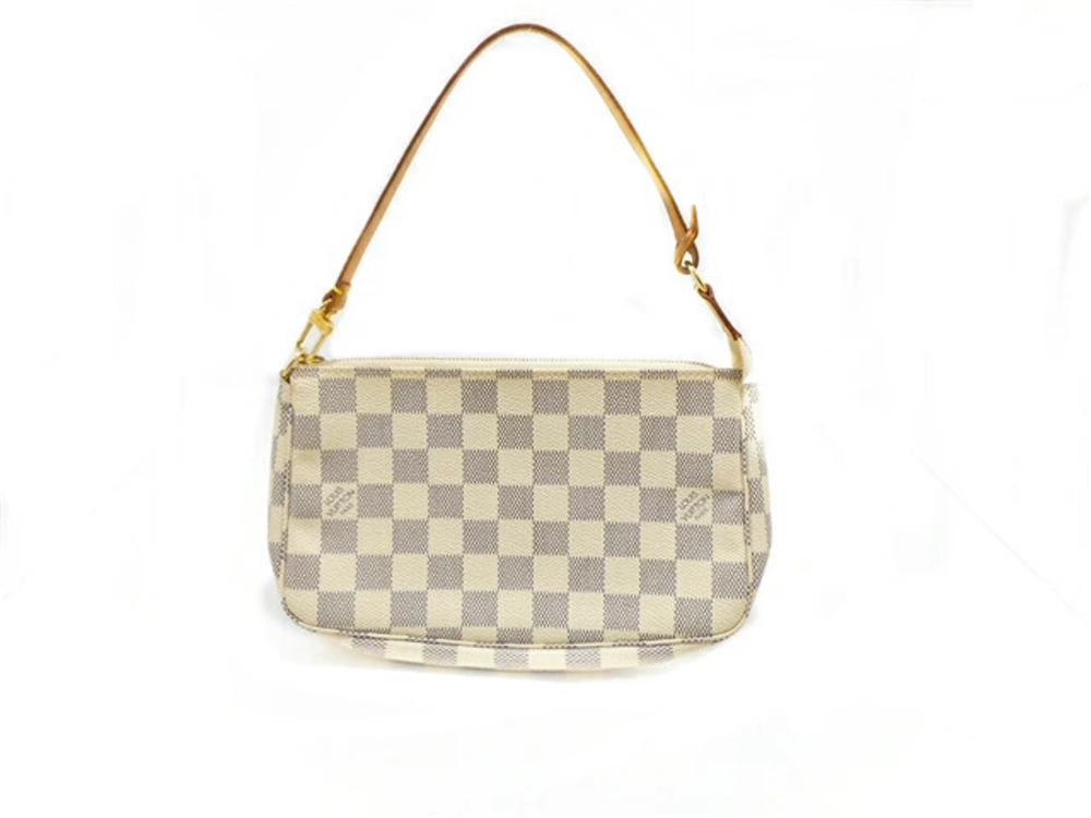 LOUIS VUITTON Bag Pochette Accessoires Pouch Clutch handle Damier Azur White